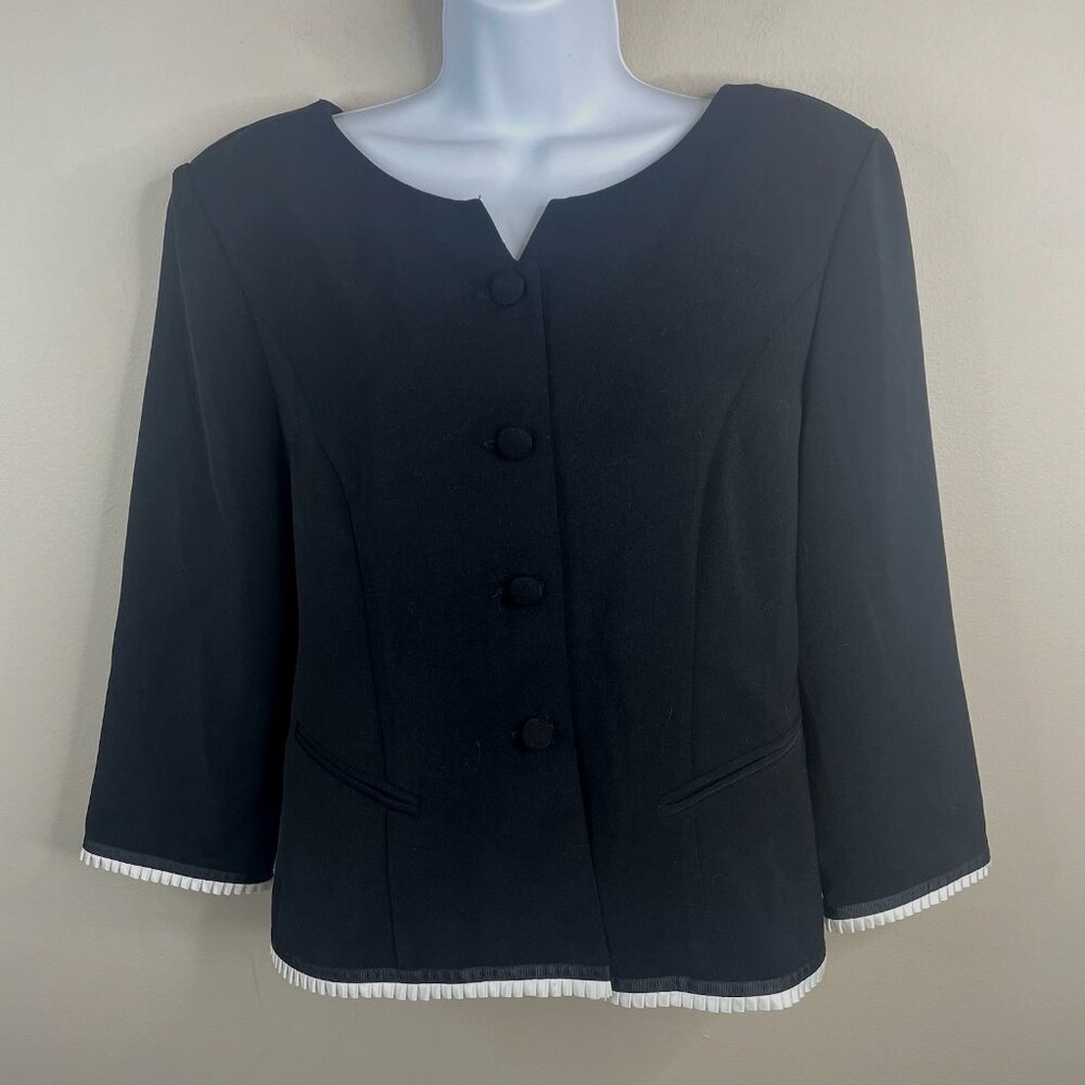 Vintage Womens Preppy Career Pleated Trim Bow Tie Back Blazer 14 Feminine Iconic